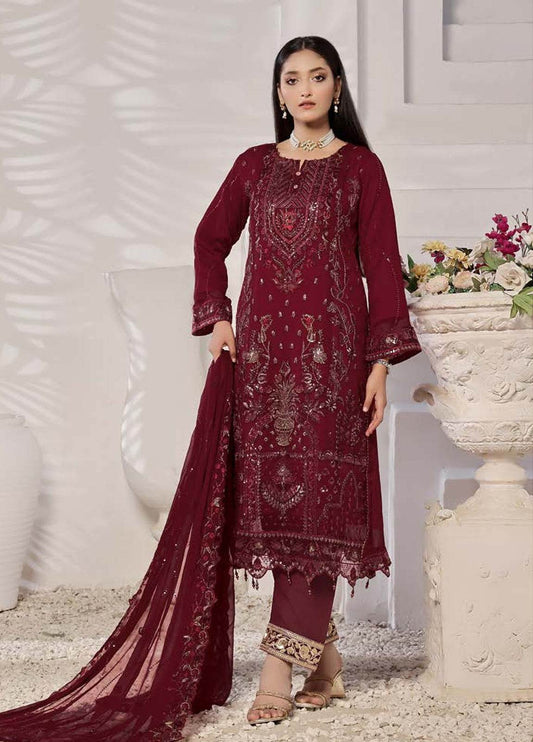 BIN KHALID GUL POSH Formal Chiffon Embroidered Unstitched 3pcs - Jotey