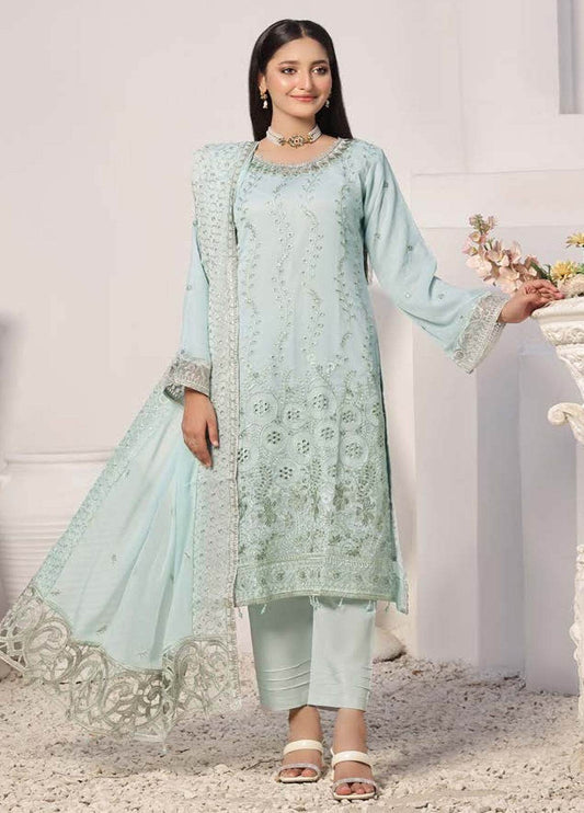 BIN KHALID GUL POSH Formal Chiffon Embroidered Unstitched 3pcs - Jotey