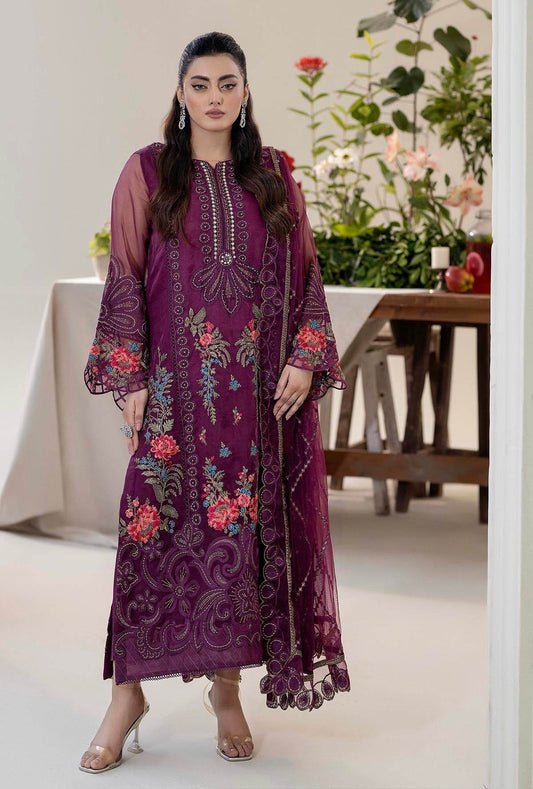 Raahi By ZA Clothes Embroidered Semi-Stitched Organza 3pcs - Jotey