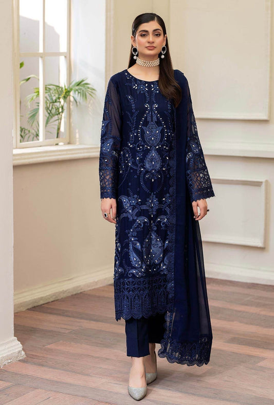 Raisham By ZA Clothes Embroidered Chiffon Semi-Stitched 3pcs - Jotey