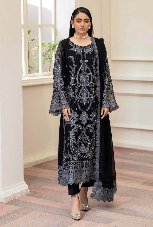 Raisham By ZA Clothes Embroidered Chiffon Semi-Stitched 3pcs - Jotey