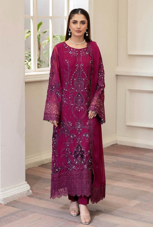 Raisham By ZA Clothes Embroidered Chiffon Semi-Stitched 3pcs - Jotey