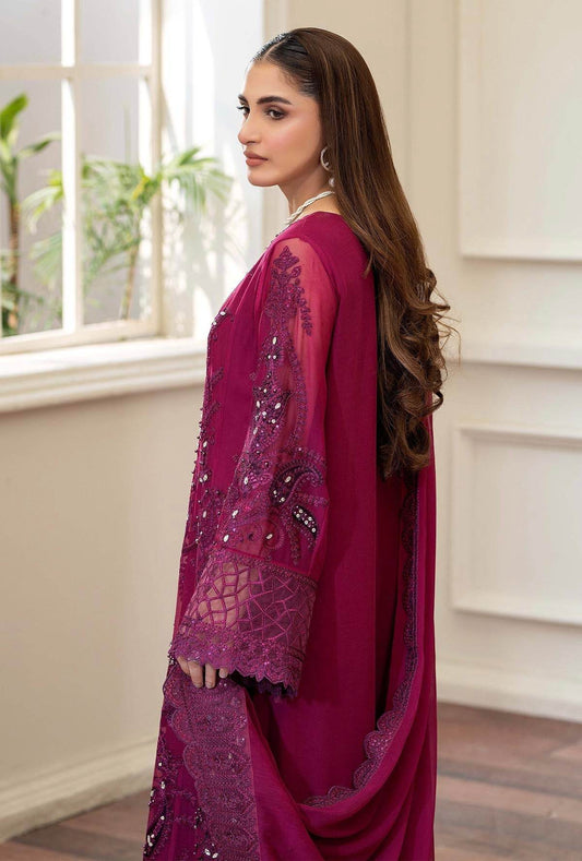 Raisham By ZA Clothes Embroidered Chiffon Semi-Stitched 3pcs - Jotey