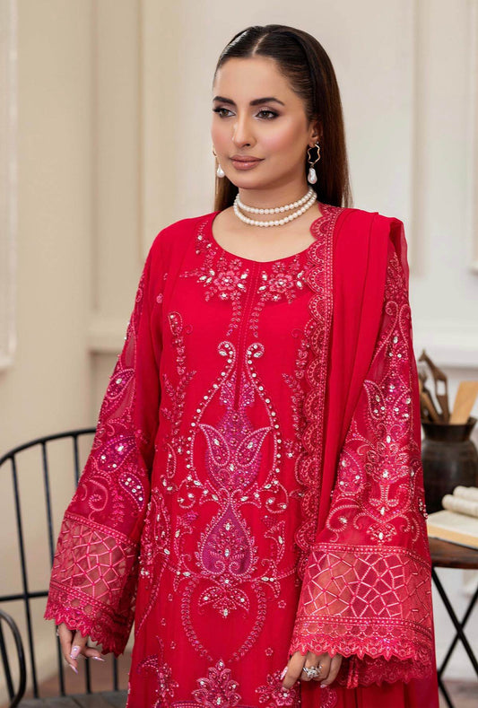 Raisham By ZA Clothes Embroidered Chiffon Semi-Stitched 3pcs - Jotey