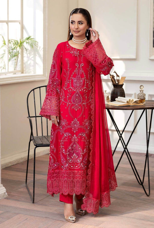 Raisham By ZA Clothes Embroidered Chiffon Semi-Stitched 3pcs - Jotey