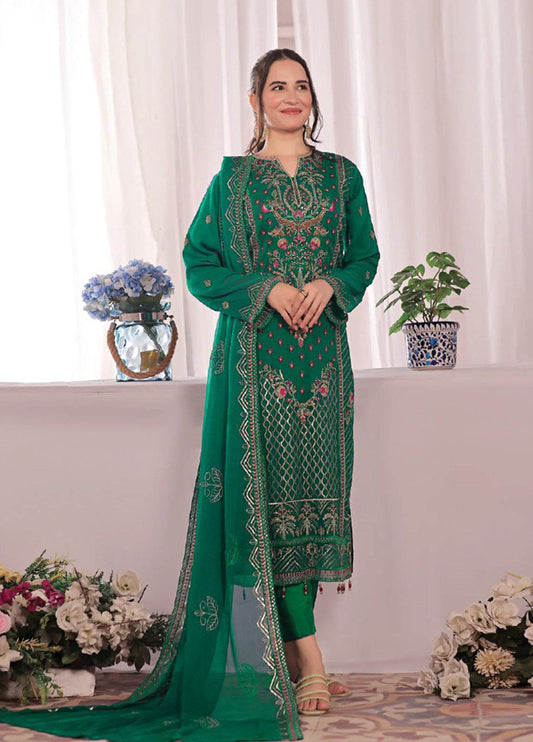 Nura Luxury Embroidered Chiffon Semi-Stitched 3pcs - Jotey
