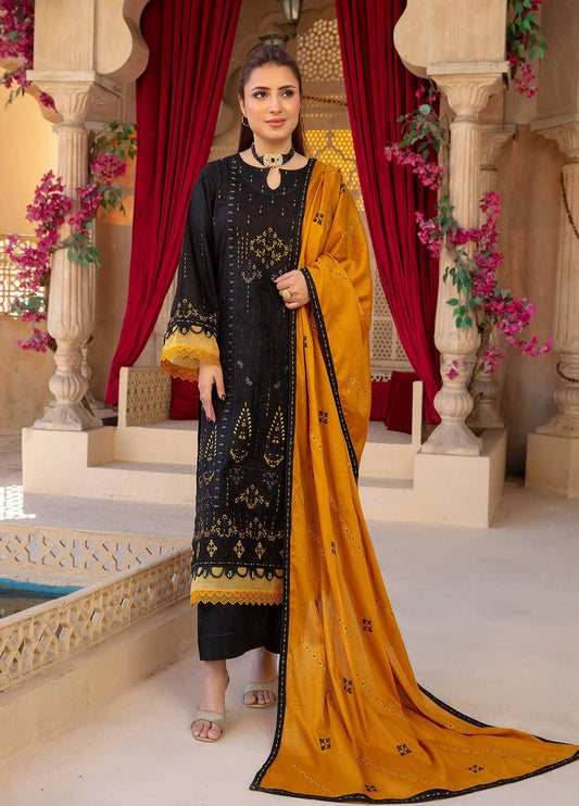 Anaya Hoor Saffron Embroidered Lawn Unstitched 3pcs - Jotey