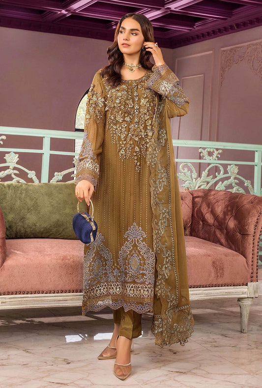 Ranak-E-Mehal Embroidered Chiffon Semi-Stitched 3pcs - Jotey