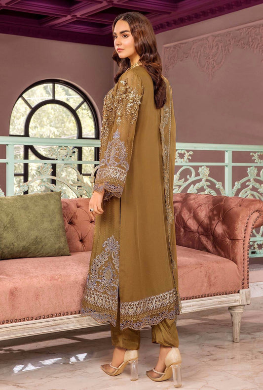 Ranak-E-Mehal Embroidered Chiffon Semi-Stitched 3pcs - Jotey