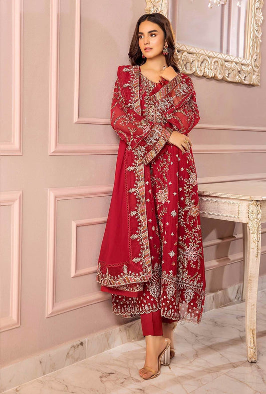 Ranak-E-Mehal Embroidered Chiffon Semi-Stitched 3pcs - Jotey