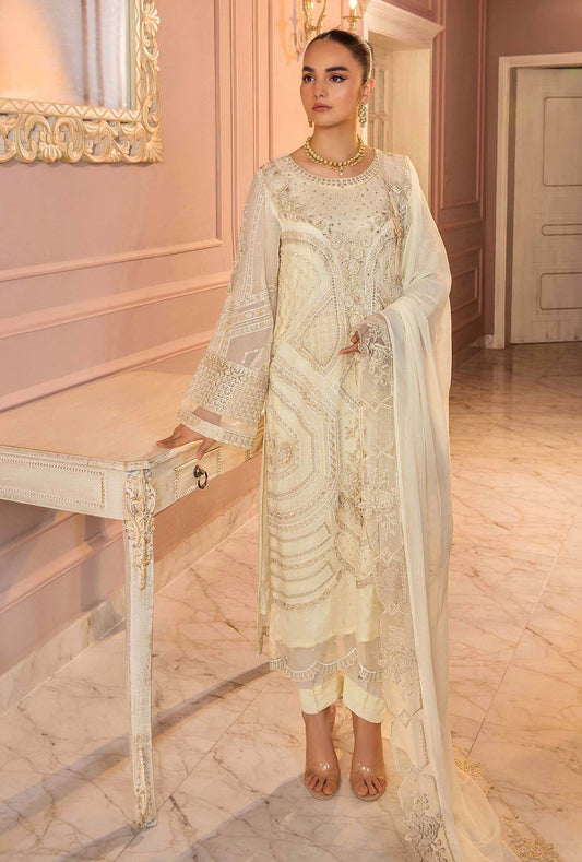 Ranak-E-Mehal Embroidered Chiffon Semi-Stitched 3pcs - Jotey