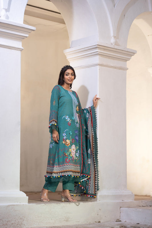 Hania Printed+Embroidered & Sequence Work Lawn Unstitched 3pcs
