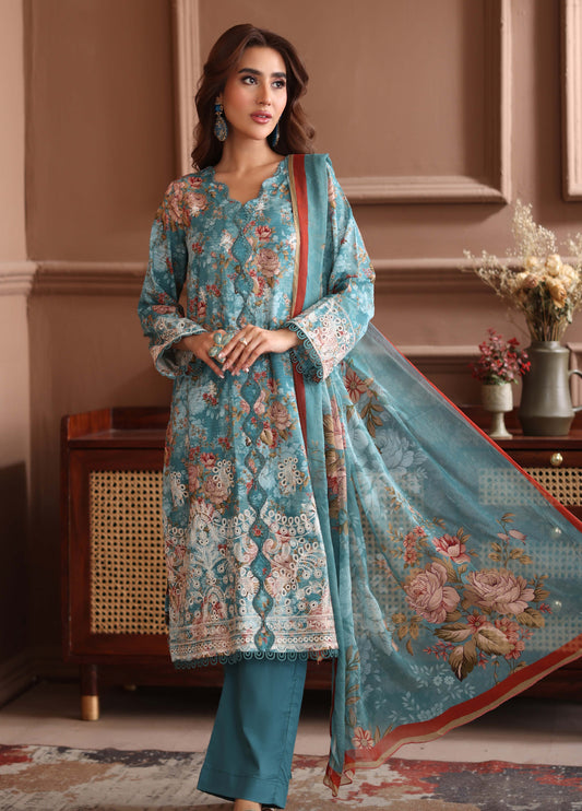 Keyaan By Johra Embroidered Chikankari Printed Bana Dora Lawn Unstitched 3Pcs