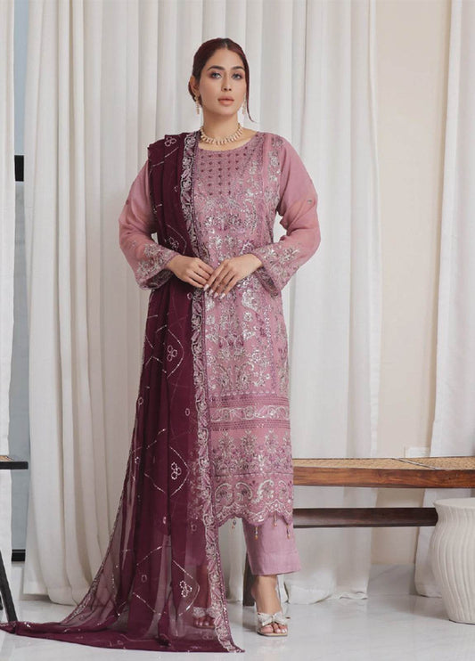 Nisha Embroidered Chiffon Semi-Stitched 3pcs - Jotey