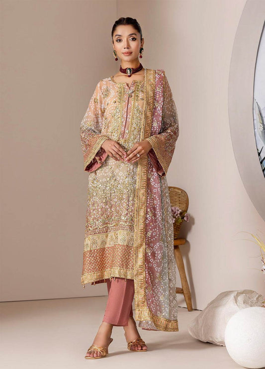 Nova By ZA Clothes Embroidered Chiffon Semi-Stitched 3pcs - Jotey