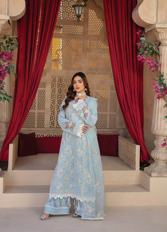 Anaya Hoor Swiss Saga Embroidered Unstitched Lawn 3pcs - Jotey