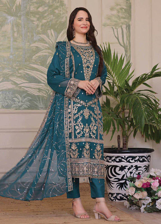 Nura Luxury Embroidered Chiffon Semi-Stitched 3pcs - Jotey