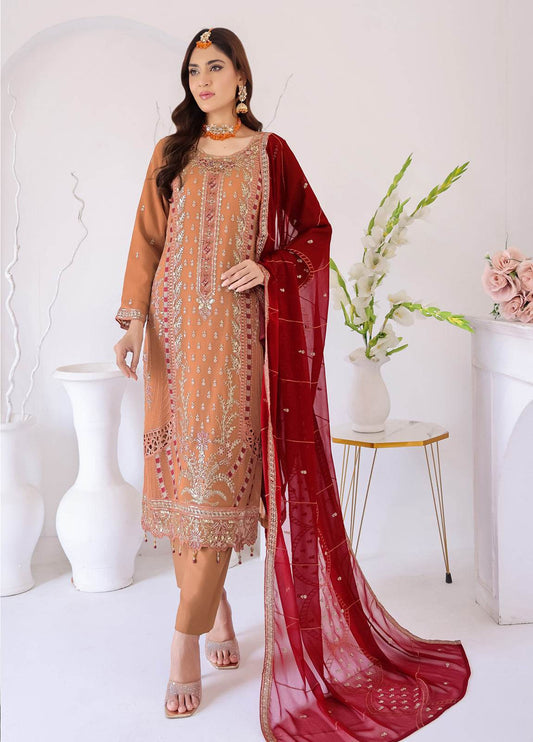 Zahikah By Bin Hameed Luxury Embroidered Chiffon Untitched 3pcs - Jotey
