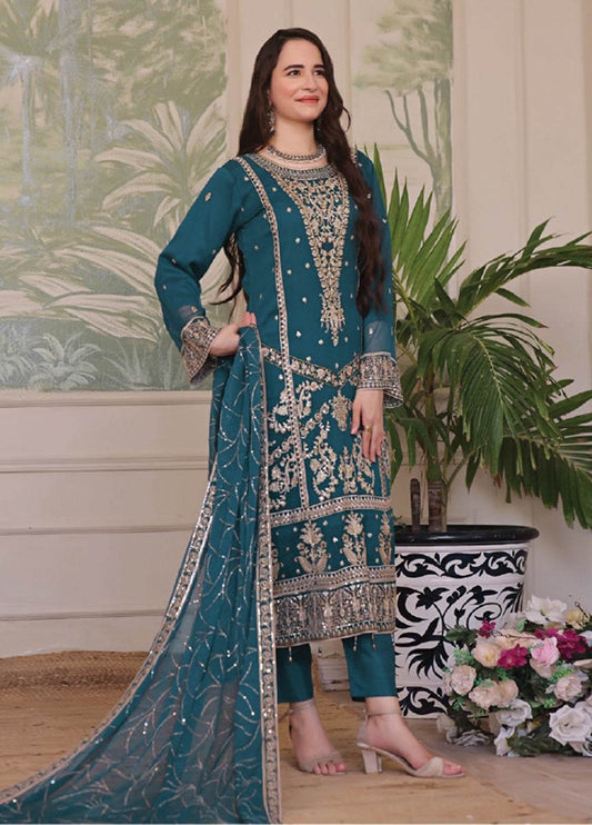 Nura Luxury Embroidered Chiffon Semi-Stitched 3pcs - Jotey