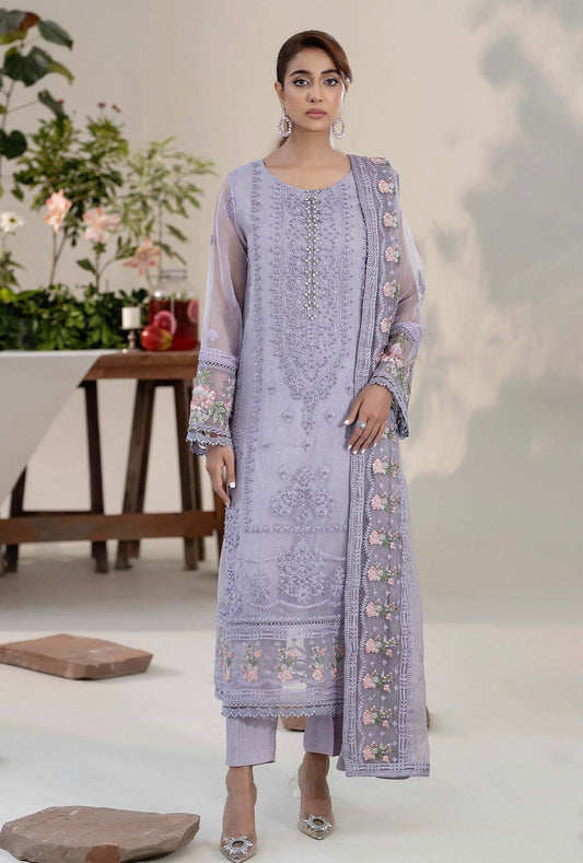 Roshnai By ZA Clothes Embroidered Semi-Stitched Organza 3pcs - Jotey