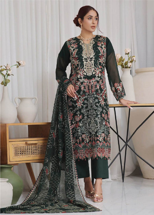Nisha Embroidered Chiffon Semi-Stitched 3pcs - Jotey