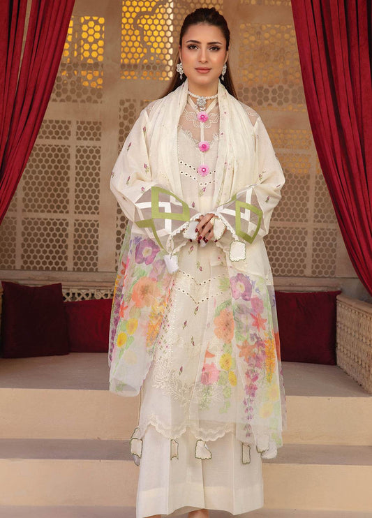 Anaya Hoor Swiss Saga Embroidered Unstitched Lawn 3pcs - Jotey