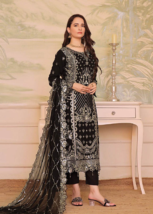 Nura Luxury Embroidered Chiffon Semi-Stitched 3pcs - Jotey