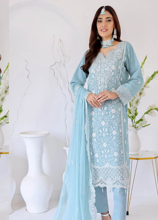 Zahikah By Bin Hameed Luxury Embroidered Chiffon Untitched 3pcs - Jotey