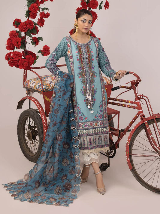 RANGEELI Digital Printed Embroidered Unstitched Lawn 3pcs - Jotey