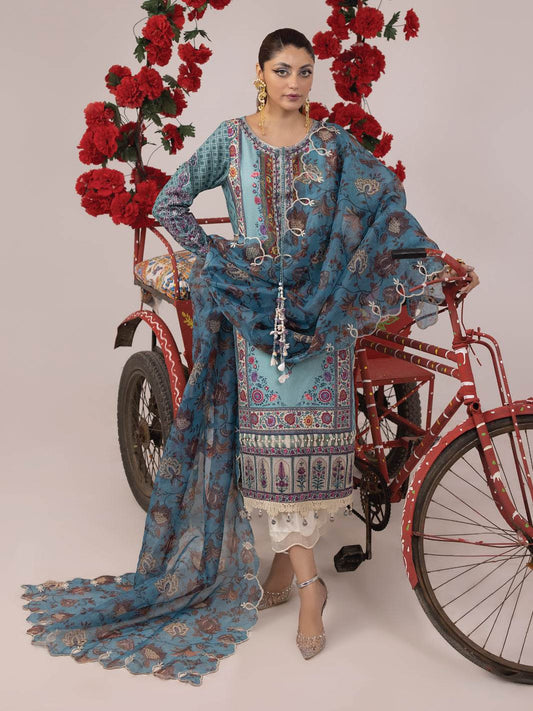 RANGEELI Digital Printed Embroidered Unstitched Lawn 3pcs - Jotey