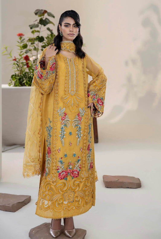 Raahi By ZA Clothes Embroidered Semi-Stitched Organza 3pcs - Jotey