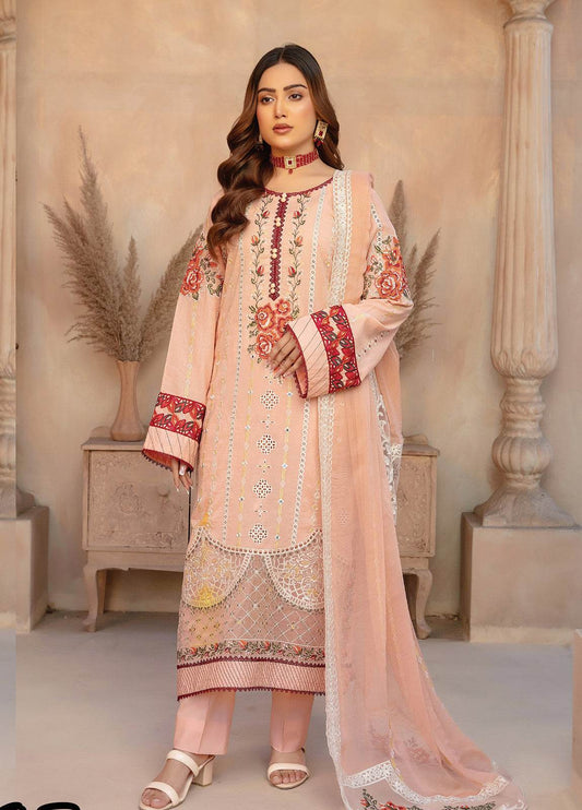 Anaya Hoor Swiss Saga Embroidered Unstitched Lawn 3pcs - Jotey