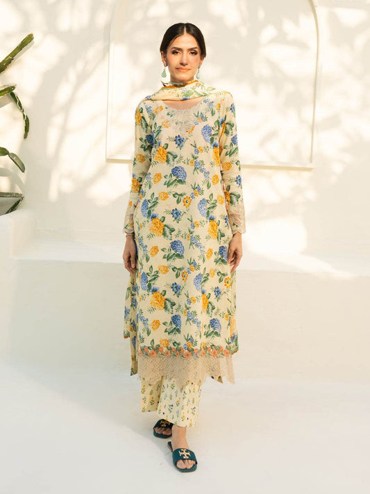 F&F Prints By Faiza Faisal Digital Printed Unstitched Lawn 3pcs - Jotey