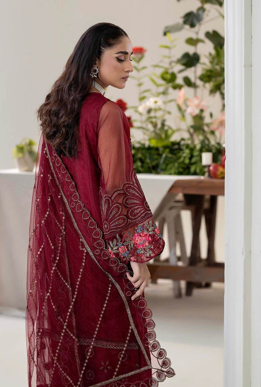 Raahi By ZA Clothes Embroidered Semi-Stitched Organza 3pcs - Jotey