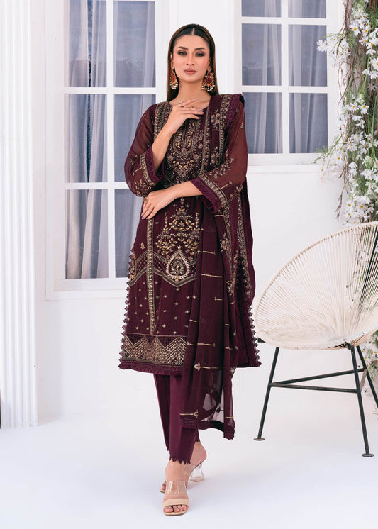Lallaria By Noorma Kaamal Embroidered Chiffon Unstitched 3pcs - Jotey