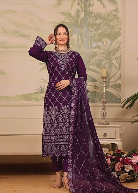 Nura Luxury Embroidered Chiffon Semi-Stitched 3pcs - Jotey