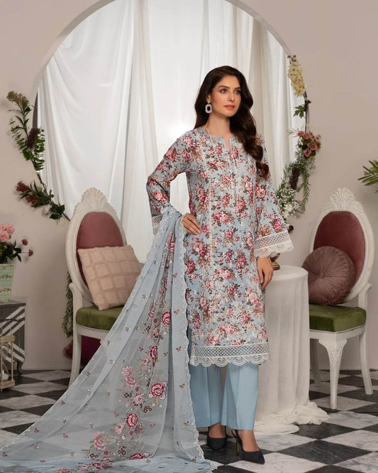 Manizay Super Anmol Embroidered Lawn 3pcs - Jotey
