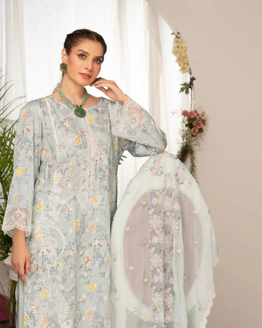 Manizay Super Anmol Embroidered Lawn 3pcs - Jotey