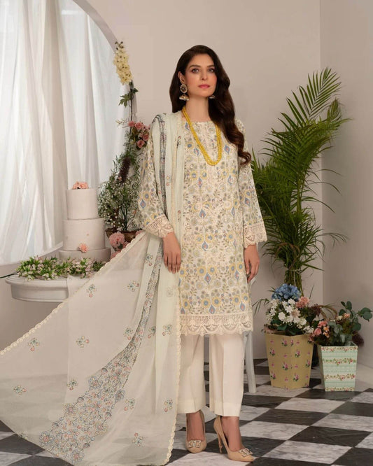 Manizay Super Anmol Embroidered Lawn 3pcs - Jotey