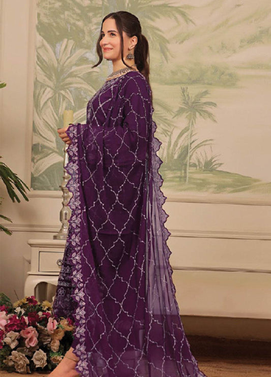 Nura Luxury Embroidered Chiffon Semi-Stitched 3pcs - Jotey