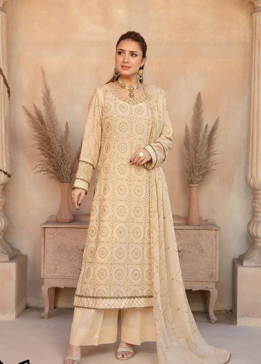 Anaya Hoor Swiss Saga Embroidered Unstitched Lawn 3pcs - Jotey