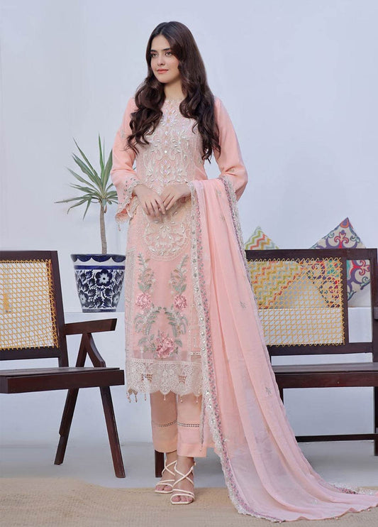 BIN KHALID Shehnai Formal Chiffon Embroidered Semi-Stitched 3pcs - Jotey