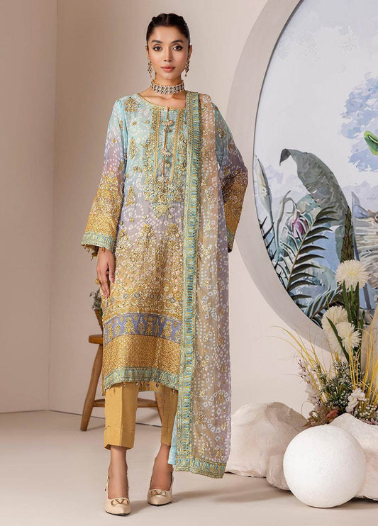 Nova By ZA Clothes Embroidered Chiffon Semi-Stitched 3pcs - Jotey