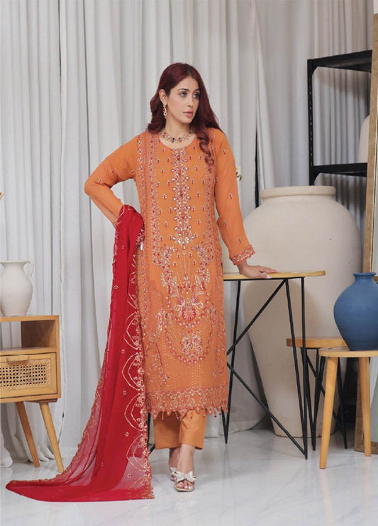 Nisha Embroidered Chiffon Semi-Stitched 3pcs - Jotey