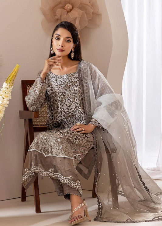 Zoya By ZA Clothes Embroidered Chiffon Semi-Stitched 3pcs - Jotey