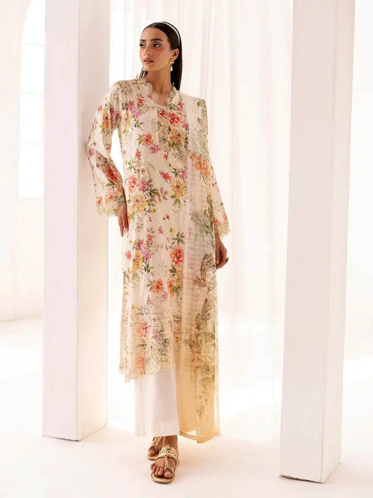 Printkari By Nur Embroidered Printed Lawn Unstitched 3pcs - Jotey