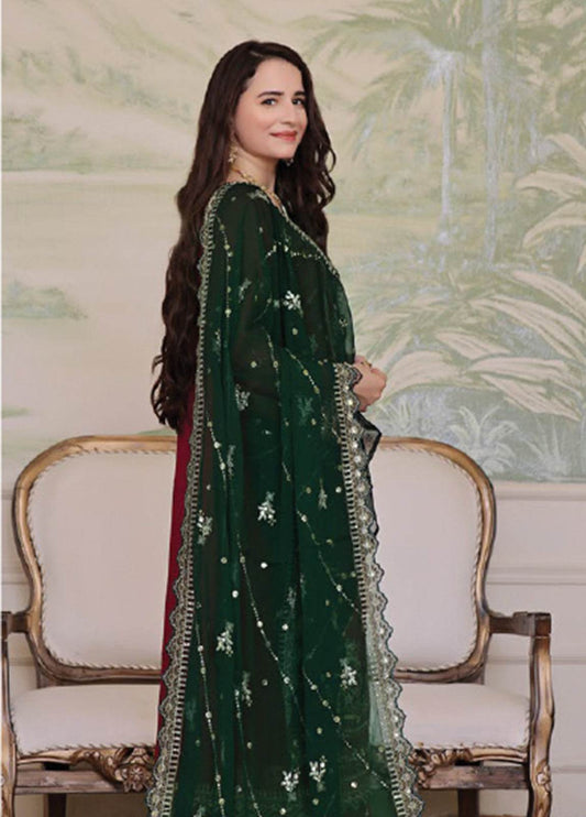 Nura Luxury Embroidered Chiffon Semi-Stitched 3pcs - Jotey