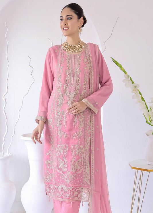 Zahikah By Bin Hameed Luxury Embroidered Chiffon Untitched 3pcs - Jotey