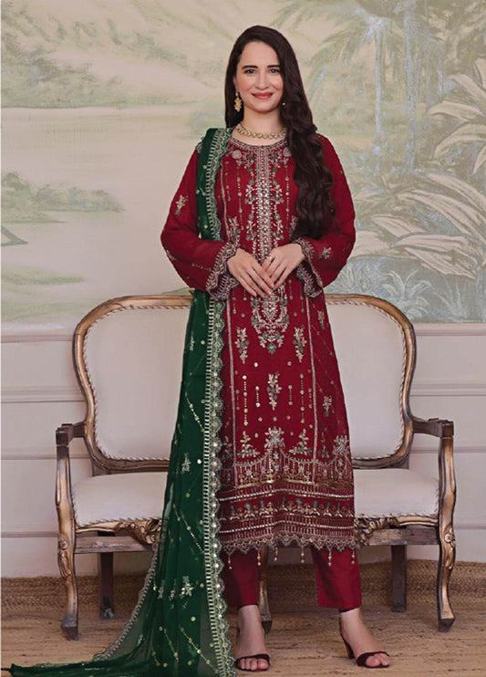 Nura Luxury Embroidered Chiffon Semi-Stitched 3pcs - Jotey