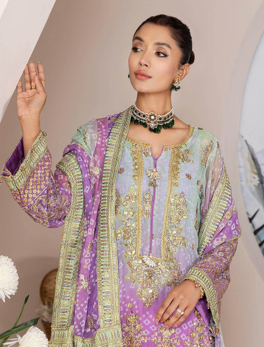 Nova By ZA Clothes Embroidered Chiffon Semi-Stitched 3pcs - Jotey